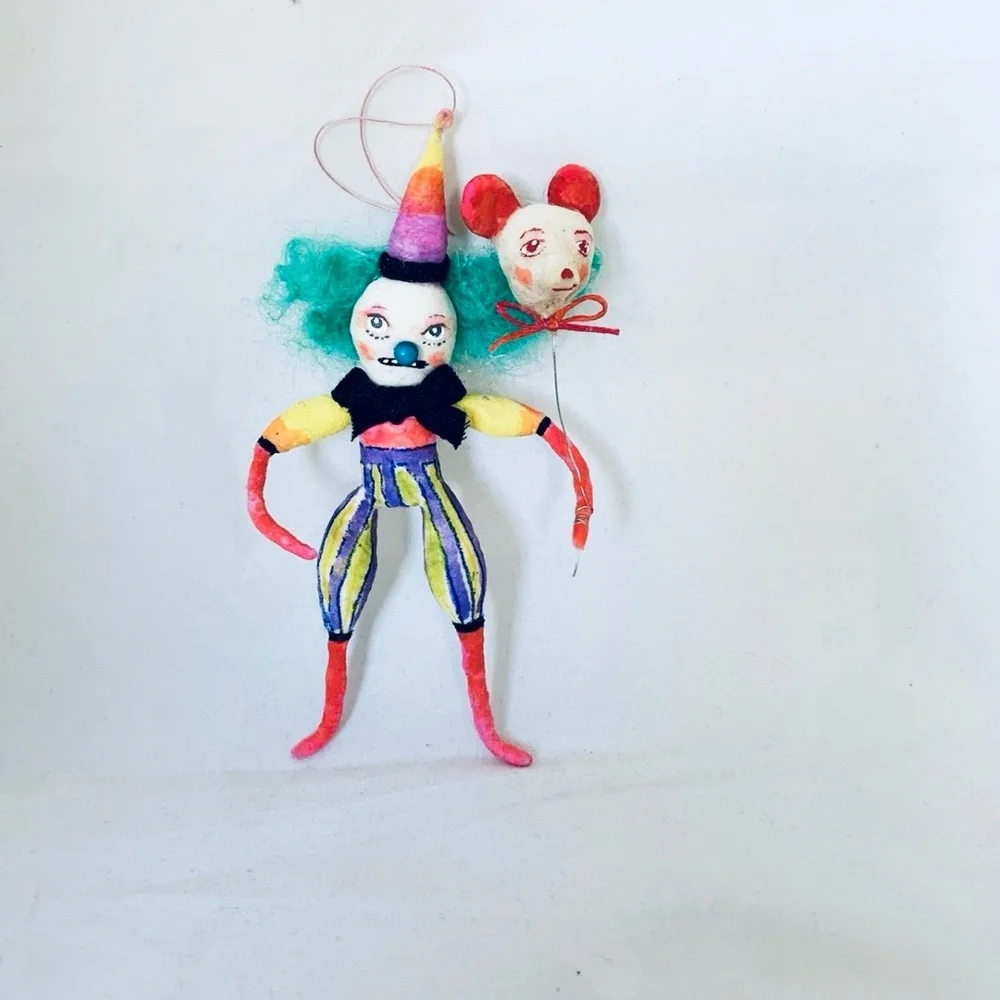 New Handmade HandPainted Clown wt balloon Spun Cotton Doll by Artist Maria Paula - Picture 7 of 13